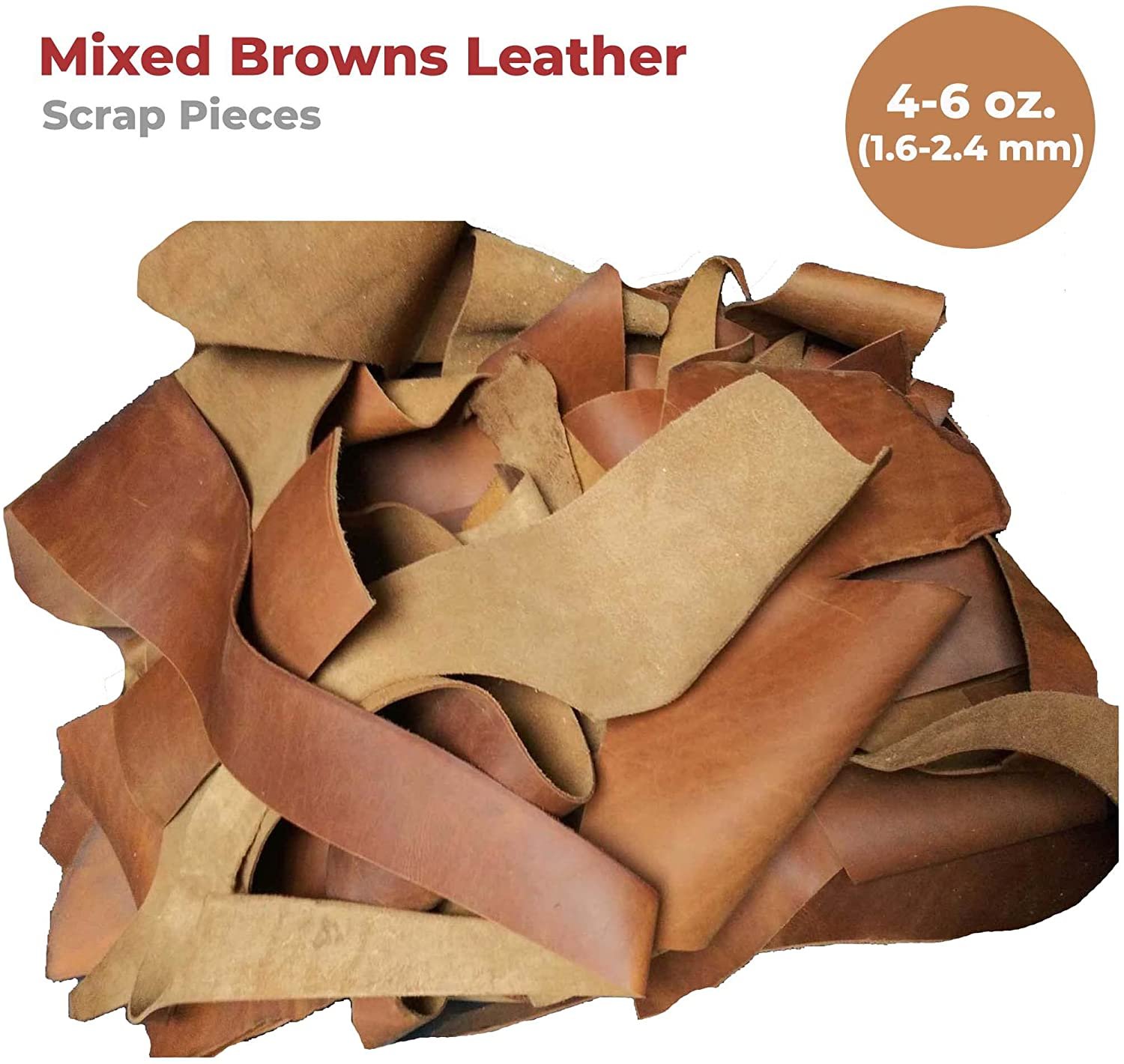 ELW 4-6 oz 1.8-2.4mm Thickness, 10 LB Vegetable Tanned Leather Scraps,  Mixed Brown, Cowhide Remnants Full Grain Leather for Tooling, Holsters,  Knife Sheath, Carving, Embossing, Stamping 